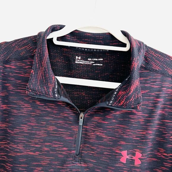 EUC Under Armour ThreadBorne Red & Black Seamless 1/4 Zip Long Sleeve - Picture 2 of 8